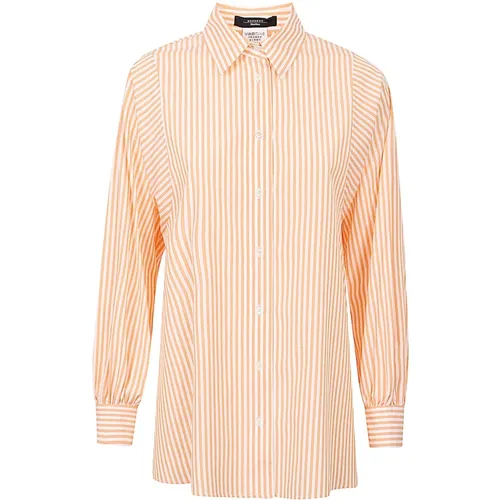 Klassisches Baumwollhemd mit weißem und orangefarbenem Streifen , Damen, Größe: M - Max Mara Weekend - Modalova