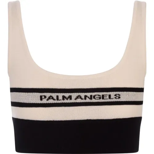 Weiße Strick-Crop-Top mit Logo , Damen, Größe: S - Palm Angels - Modalova
