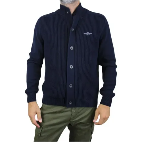Navy Knit Jacket with Buttons , male, Sizes: XL - aeronautica militare - Modalova