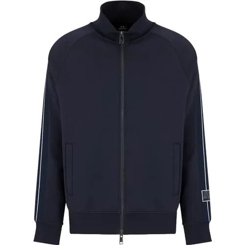 Blauer Logo Reißverschluss Pullover Langarm , Herren, Größe: L - Armani Exchange - Modalova