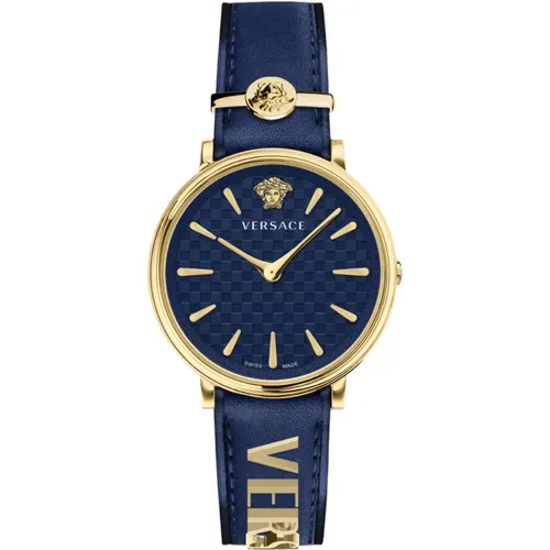 V Circle /Gold Leather Watch , female, Sizes: ONE SIZE - Versace - Modalova
