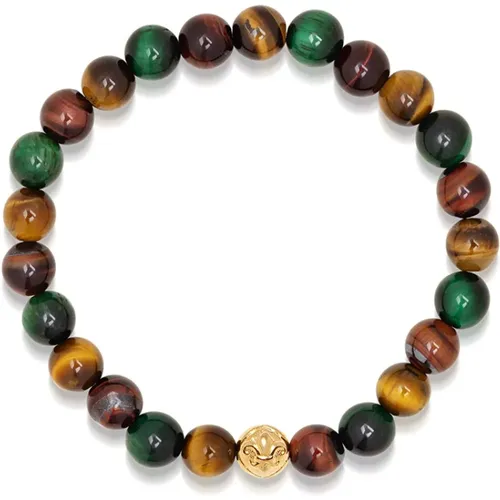 Colorful Tiger Eye Gold Wristband , male, Sizes: L, XL - Nialaya - Modalova