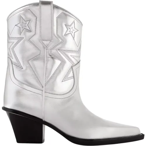 Silver Leather Ankle Boots with Star Pattern , female, Sizes: 5 UK, 6 UK, 8 UK - Paris Texas - Modalova