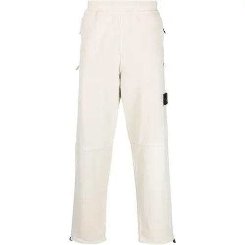 White Fleece Jogging Pants with Logo Patch , male, Sizes: L - Stone Island - Modalova
