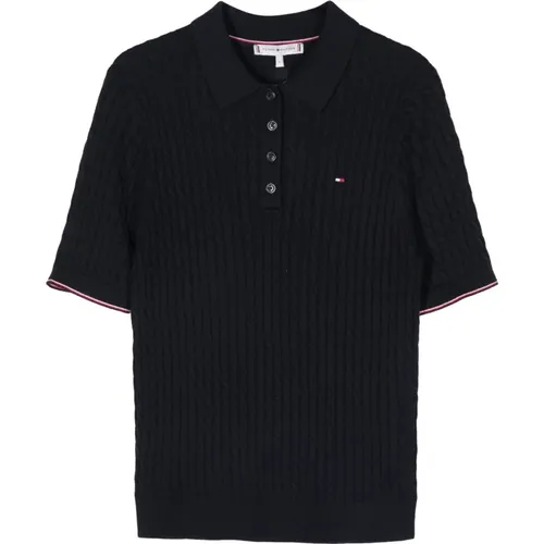 Blauer Baumwoll-Polo-Halspullover , Herren, Größe: L - Tommy Hilfiger - Modalova