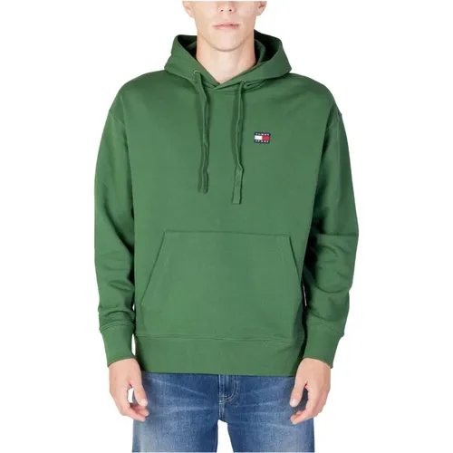 Grüner einfarbiger Kapuzenpullover , Herren, Größe: L - Tommy Jeans - Modalova