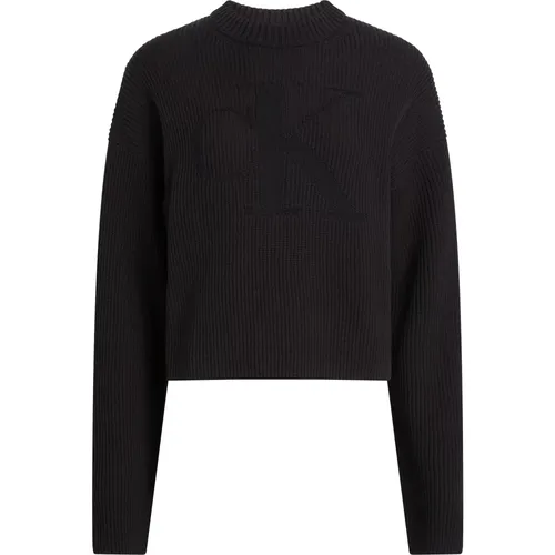 Schwarzer Pullover aus Bio-Baumwolle , Damen, Größe: L - Calvin Klein - Modalova