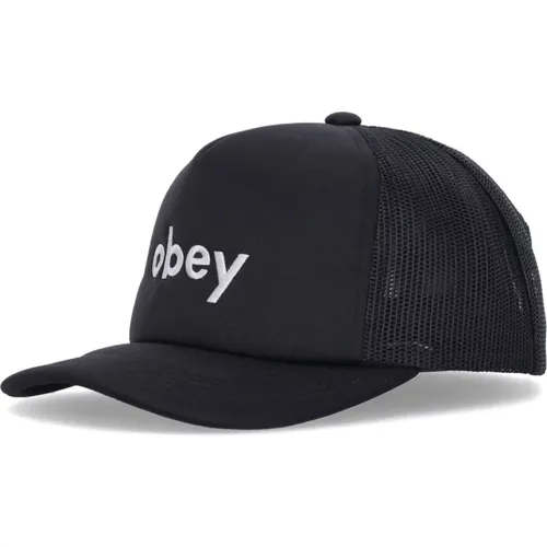 Schwarze gebogene Schirm-Trucker-Kappe - Obey - Modalova