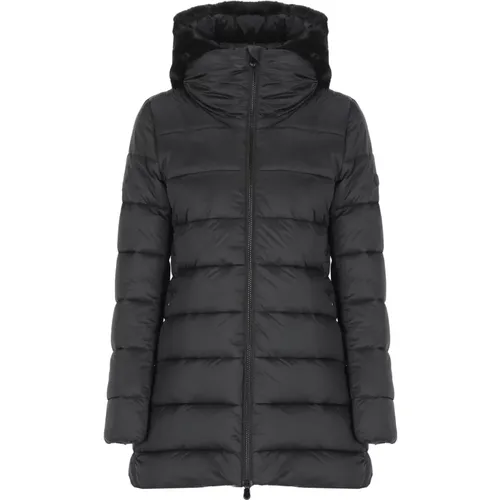 Schwarze Steppjacke mit Kunstpelzkapuze , Damen, Größe: XS - Save The Duck - Modalova