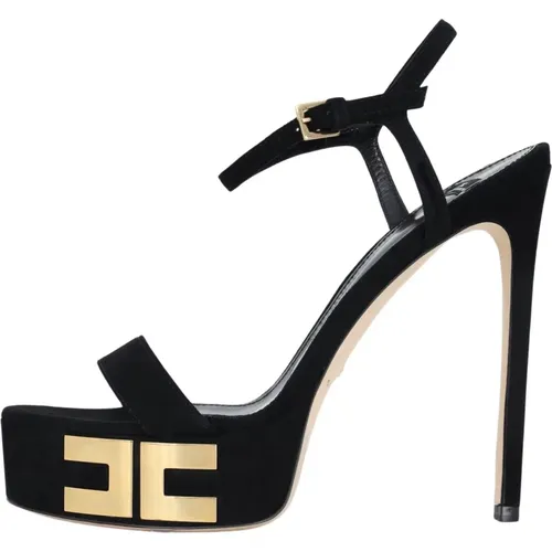 Platform Sandals with Gold Logo , female, Sizes: 6 UK - Elisabetta Franchi - Modalova