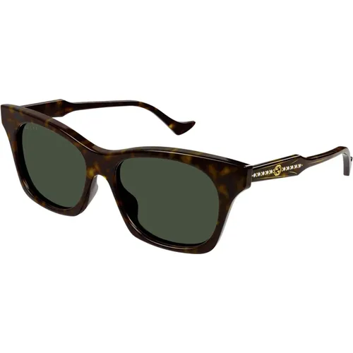 Havana/Green Sunglasses , female, Sizes: 55 MM - Gucci - Modalova