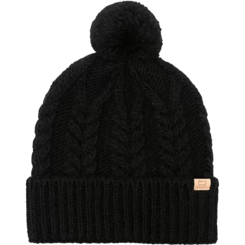 Cable-Knit Beanie with Logo Patch , female, Sizes: S - Woolrich - Modalova