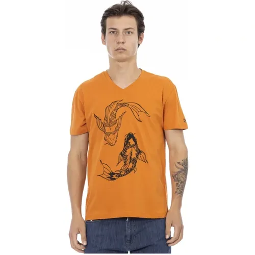 Action T V-Ausschnitt Logo T-Shirt , Herren, Größe: L - Trussardi - Modalova