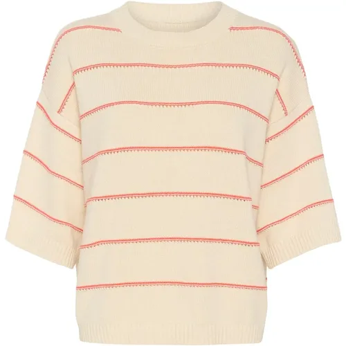 Gestreifter Pullover Weiß Hot Coral - Soaked in Luxury - Modalova