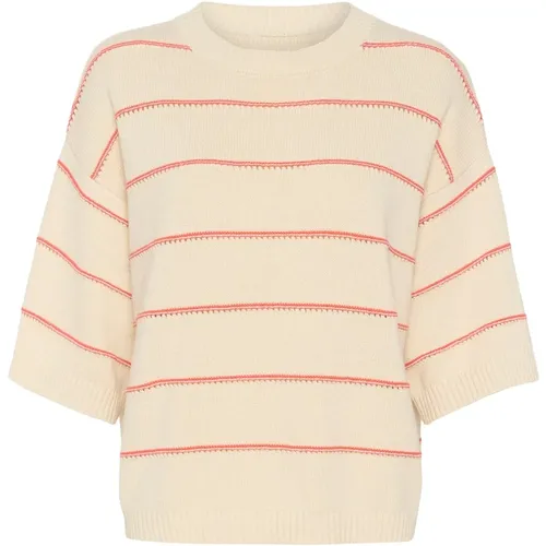 Striped Pullover Sweater White Hot Coral , female, Sizes: XS, S, L, M, XL - Soaked in Luxury - Modalova