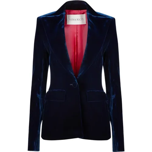 Blaue Samt Einreiher-Blazer - Nina Ricci - Modalova