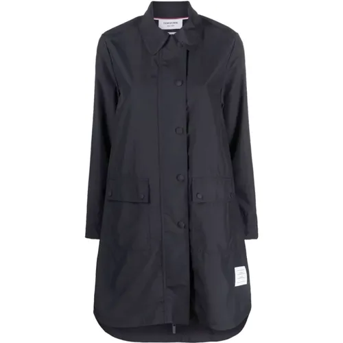 Navy Rounded-Collar Button-Up Coat , female, Sizes: S, XS - Thom Browne - Modalova