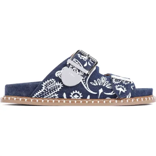 Blue Cotton Flat Sandals , female, Sizes: 3 UK - Chloé - Modalova