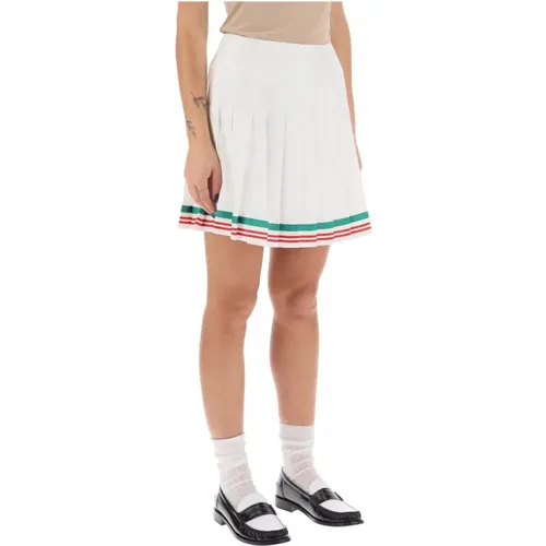 Pleated Silk Tennis Mini Skirt with Striped Trims , female, Sizes: 2XS, S, XS - Casablanca - Modalova