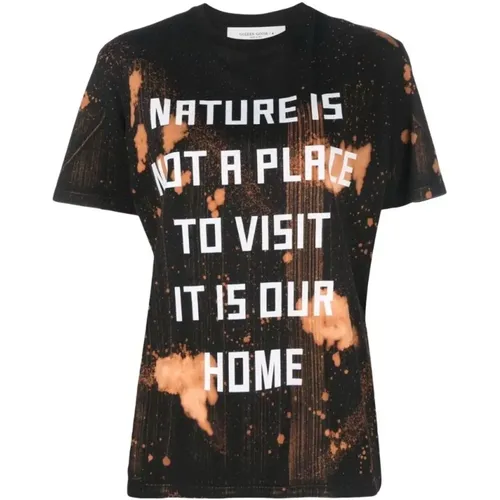 T-Shirt Regular S/S W/Ature Isot A Place TO Visit IT IS OUR Home/Tye Dye/Water , female, Sizes: S, M - Golden Goose - Modalova