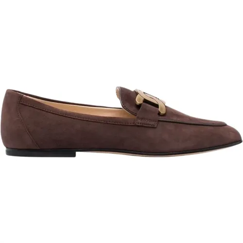 Dark Leather/Suede Chain-Plaque Loafers , female, Sizes: 3 1/2 UK, 2 1/2 UK, 4 1/2 UK - TOD'S - Modalova