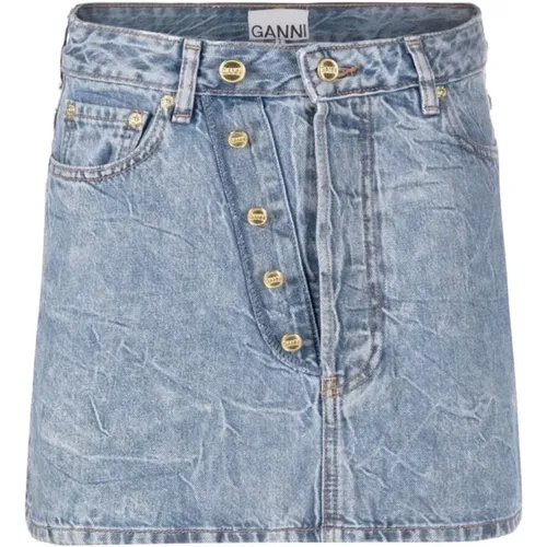 Crinkle Denim Mini Skirt , female, Sizes: M - Ganni - Modalova