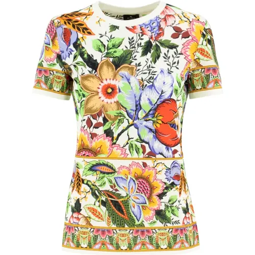 Multicoloured Bouquet Crewneck Cotton T-shirt , female, Sizes: S, M - ETRO - Modalova