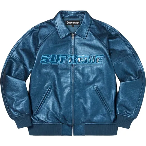 Silver Surfer Leather Varsity Jacket , male, Sizes: L, XL - Supreme - Modalova