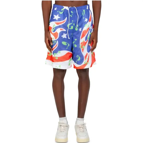 Flame Flag Mesh Shorts in Blau , Herren, Größe: L - SKY HIGH FARM - Modalova