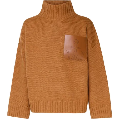 Wool Polo Neck Sweater with Leather Pocket , male, Sizes: M, XL, L, S - JW Anderson - Modalova