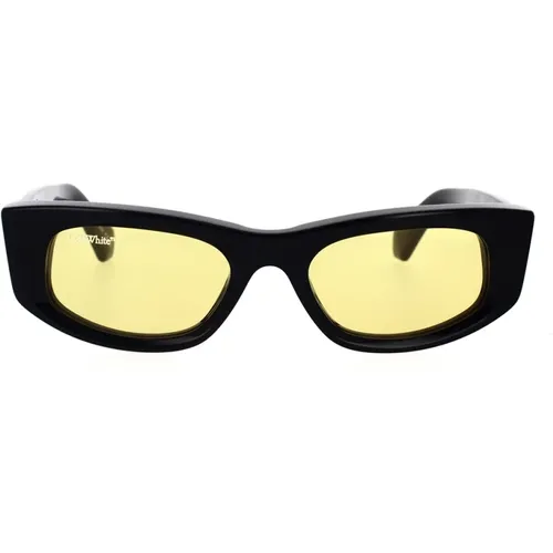 Irregular Design Sunglasses with Yellow Lenses , male, Sizes: 51 MM - Off White - Modalova