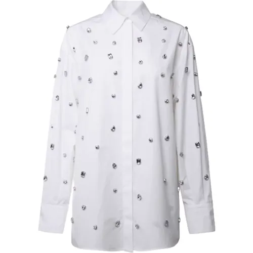 Oversized Cotton Poplin Shirt with All Over Rhinestone Appliqué , female, Sizes: XS - SPORTMAX - Modalova