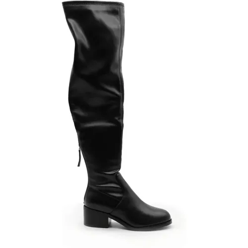 Kniehohe schwarze Lederstiefel , Damen, Größe: 36 1/2 EU - Steve Madden - Modalova