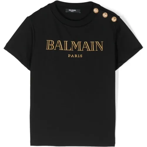 Schwarzes Jersey Crew Neck Polo Shirt - Balmain - Modalova