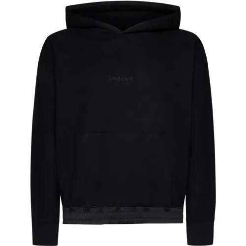 Cotton Hoodie with Embroidered Logo , male, Sizes: M, L - Saint Laurent - Modalova