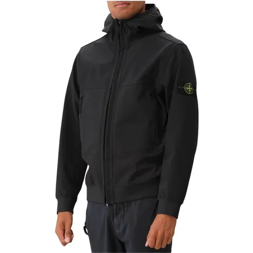 Schwarze Softshell Jacke mit Kapuze - Stone Island - Modalova