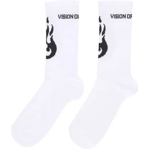 Feuer Logo Socken Weiß/Schwarz - VISION OF SUPER - Modalova