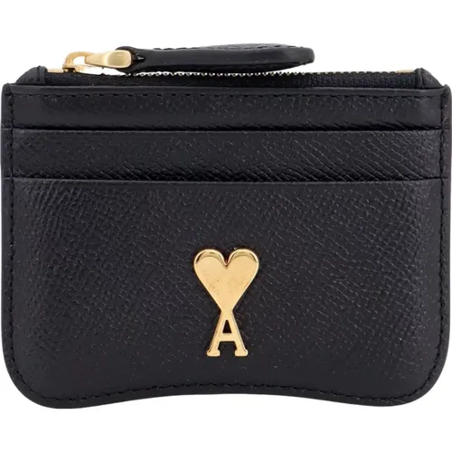 Leather Wallet with Zipper , male, Sizes: ONE SIZE - Ami Paris - Modalova