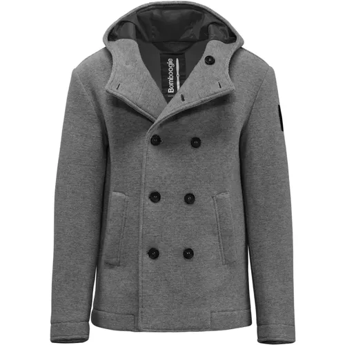 Short Double-Breasted Wool Coat with Hood , male, Sizes: XL, L, 2XL - BomBoogie - Modalova