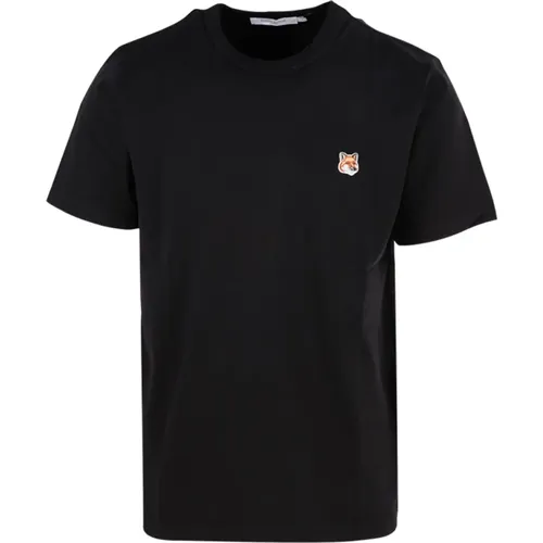 Schwarzes Fox Head Patch T-Shirt , Herren, Größe: XL - Maison Kitsuné - Modalova