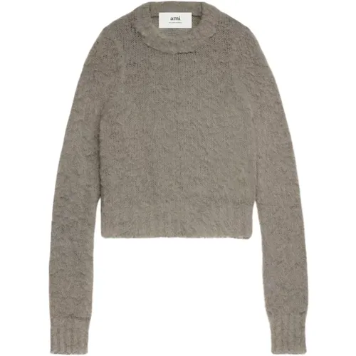 Dove Grey Sweater mit Crew Neck , Damen, Größe: M - Ami Paris - Modalova