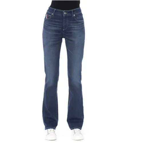 Regular Jeans mit Logo-Knopf , Damen, Größe: W32 - Baldinini - Modalova