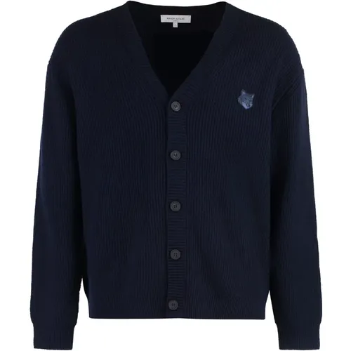 Fox Front Wool-blend Cardigan , male, Sizes: M, XL, L - Maison Kitsuné - Modalova