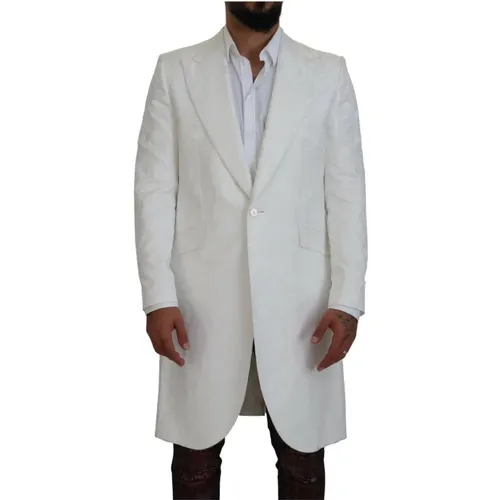 Elegant White Floral Brocade Trench Coat , male, Sizes: M - Dolce & Gabbana - Modalova