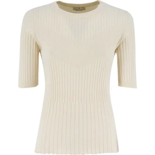 Silk and Cotton Blend Crew Neck Sweater , female, Sizes: M - Panicale - Modalova