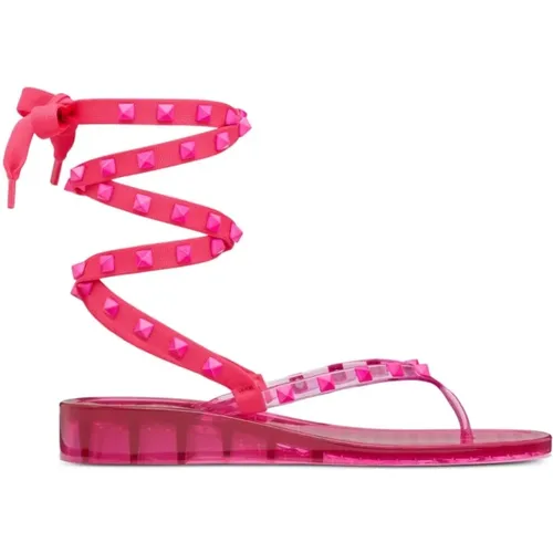 Fuchsia Rockstud Ankle-Tie Sandals , female, Sizes: 8 UK, 2 UK, 7 UK, 5 UK - Valentino Garavani - Modalova