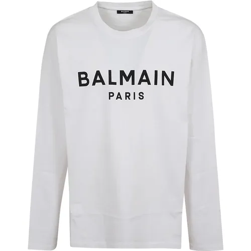 Klassisches Weißes Baumwoll-T-Shirt , Herren, Größe: M - Balmain - Modalova