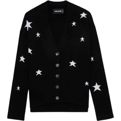 Cashmere Cardigan with Stars , female, Sizes: M, S, XS - Zadig & Voltaire - Modalova