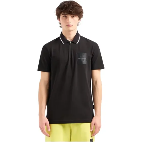 Schwarzes Polo mit Reißverschluss aus Baumwolle , Herren, Größe: XL - Armani Exchange - Modalova