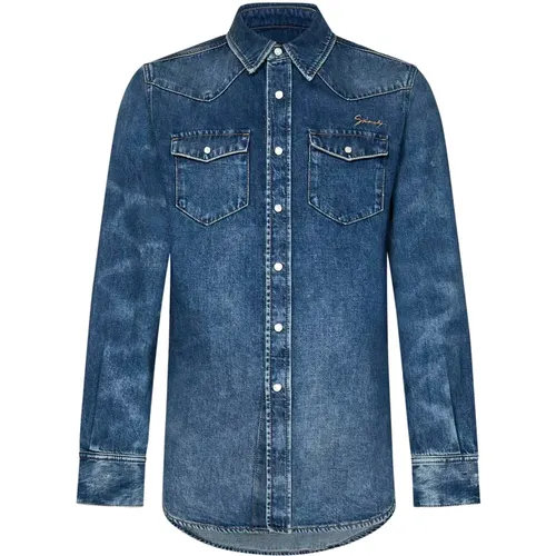 Blau Slim-Fit Besticktes Hemd,Besticktes Logo Denim Hemd - Givenchy - Modalova